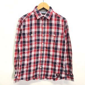 (^w^)b Dickies ディッキーズ チェック柄 長袖 ロングスリーブ ワーク シャツ トップス Wポケット ロゴ ワンポイント 赤系 M 8710iE