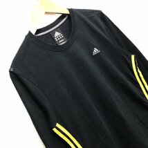 (^w^)b adidas アディダス 長袖 ロングスリーブ T シャツ ロンT スポーツ ウェア サイド ライン ロゴ 刺繍 ブラック × イエロー L 8743iE_画像5