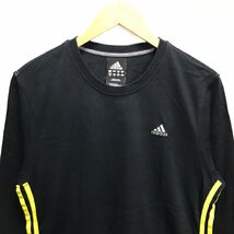 (^w^)b adidas アディダス 長袖 ロングスリーブ T シャツ ロンT スポーツ ウェア サイド ライン ロゴ 刺繍 ブラック × イエロー L 8743iE_画像3