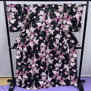 *1451* юката лето кимоно ... длина одежды 165 чёрный земля розовый цветочный принт 