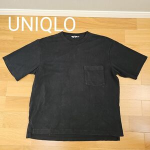 UNIQLO ユニクロ オーバーサイズ ルーズTシャツメンズ半袖黒色 半袖カットソー Tシャツ XLサイズ 黒無地