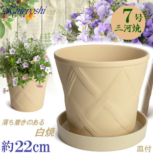 植木鉢 おしゃれ 安い 陶器 サイズ 22cm ハーブのかおり 7号 白焼 受皿付 室内 屋外 白 色