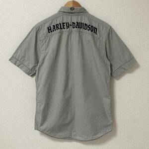 HARLEY DAVIDSON ロゴ 刺繍 半袖シャツ グレー メンズ Sサイズ ハーレーダビッドソン ワークシャツ 4050156