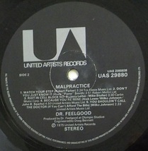 【中古LPレコード】Dr.Feelgood(ドクター・フィールグッド):MALPRACTICE【UAS 29880】＊イギリス盤＊マトリックスNo.A-3U,B-1U_画像5