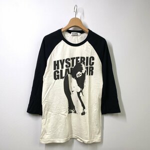 HYSTERIC GLAMOUR ヒステリックグラマー 7分袖ラグランカットソー S ブラック ホワイト 黒 白 Tシャツ ロゴ ガール