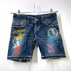 【レディース】HYSTERIC GLAMOUR ヒステリックグラマー 加工 スタッズデニムショーツ S インディゴ ショートパンツ ガールプリント