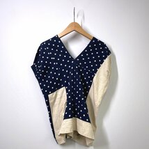 tricot COMME des GARCONS ドット切替 Vネックカットソー ネイビー 紺 ナチュラル トリコ コムデギャルソン_画像1