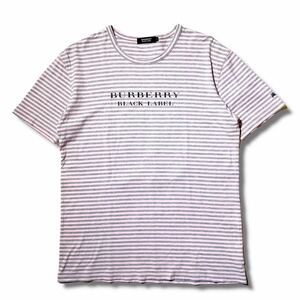 美品 BURBERRY BLACK LABEL 3 L ロゴ ボーダー 半袖 Tシャツ ホース 刺繍 バーバリー ブラックレーベル