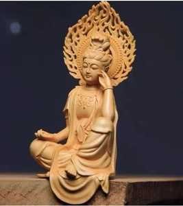  limitation version * tree carving * Buddhist image free . sound bodhisattva seat image yellow . tree Buddhism handicraft 