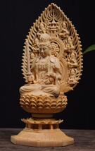 仏教美術 精密彫刻 仏像 手彫り 木彫仏像 文殊菩薩座像高さ約28.5cm_画像3