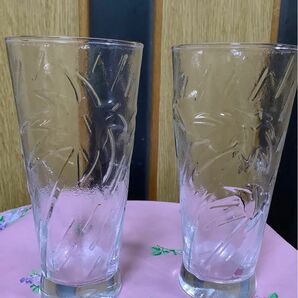 レトロ　ビアグラス　ソーダグラス　タンブラー　ガラスコップ　ヤシの実模様　 ペアグラス　 グラス