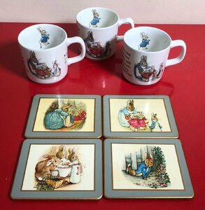 【コレクター放出品】 ウェッジウッド　Wedgwood　ピーターラビット　旧刻印　マグカップ×3　コースター×4　計7点　まとめ売り