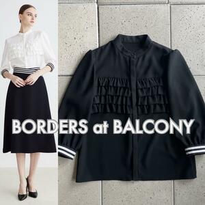 2023SS【BORDERS at BALCONY ボーダーズアットバルコニー】FRILL GEORGETTE BLOUSE フリル ジョーゼット ブラウス 36 ブラック