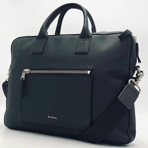 1 jpy ~[ ultimate beautiful goods ] Paul Smith Paul Smith safia-no leather total original leather 2way men's business bag briefcase diagonal ..A4+PC possible commuting black 