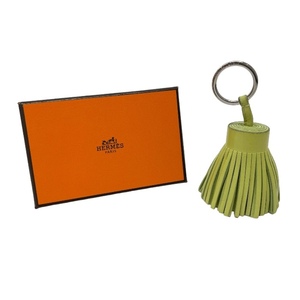  Hermes HERMESkaru men anyo-miro( lambskin ) leather SV metal fittings bag charm tassel lime used 