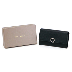 ブルガリ BVLGARI ブルガリ・ブルガリ ラージウォレット グレインカーフレザー クリップ 30414 長財布 ブラック / シルバー 美品 中古