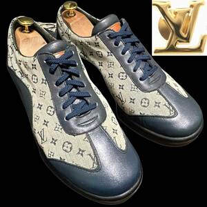 LOUIS VUITTON ルイヴィトン 42サイズ 26.0cm【モノグラムミニ】本革 革靴 デニム 切替 レザー スニーカー ビジネスシューズ メンズ 