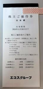 最新　エコスグループの株主ご優待券　3,000円分(100円券×30枚)　2024年11月30日まで　普通郵便送料無料です