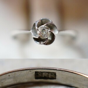 871 Showa era goods natural diamond .. plum sun platinum /SPM stamp ring ring Vintage accessory antique natural stone gem ornament 