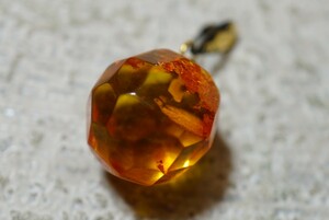 2033 natural amber pendant necklace Vintage accessory SILVER stamp natural stone amber ko Haku color stone antique 