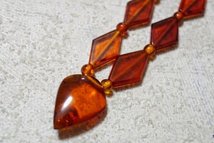 94 natural amber necklace Vintage accessory natural stone amber ko Haku color stone antique pendant ornament 
