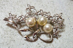 1 本真珠 パール シルバー ブローチ ヴィンテージ アクセサリー SILVER刻印 冠婚葬祭 装飾品