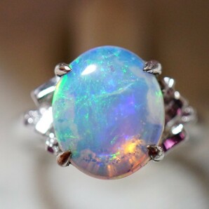 342 天然オパール リング 指輪 ヴィンテージ アクセサリー K白金刻印 メッキ アンティーク opal 宝石 天然石 カラーストーン 装飾品の画像1