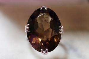 336 天然スモーキークォーツ リング 指輪 ヴィンテージ アクセサリー SILVER刻印 アンティーク 天然石 色石 宝石 カラーストーン 装飾品