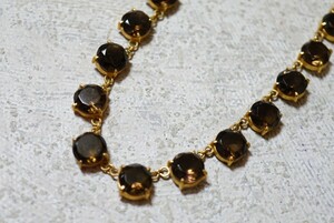 464 smoky quartz Gold color necklace Vintage accessory antique natural stone gem color stone color stone pendant 