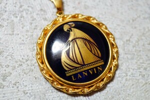 601 LIMOGES/LANVIN/ Limo -ju/ Lanvin pendant necklace roasting thing ceramics abroad made brand Gold color Vintage accessory 