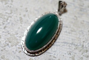 592 natural .. green stone pendant necklace Vintage accessory SILVER stamp antique natural stone gem color stone color stone ornament 