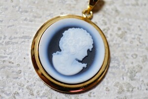 589 Stone cameo pendant necklace Vintage accessory SILVER stamp antique color stone ornament 