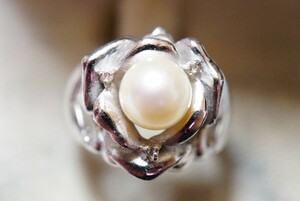 573 アコヤ真珠 ダイヤモンド リング 指輪 ヴィンテージ アクセサリー SILVER刻印 アンティーク 本真珠 パール 天然石 宝石 装飾品