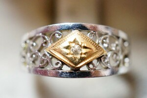 570 天然ダイヤモンド リング 指輪 ヴィンテージ アクセサリー SILVER刻印 アンティーク 天然石 宝石 装飾品