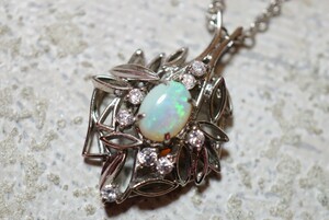 1129 natural opal opal pendant necklace Vintage accessory SILVER stamp antique natural stone gem color stone ornament 