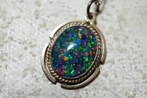 1128mo The ik opal pendant necklace Vintage accessory 18K stamp plating antique gem color stone color stone ornament 