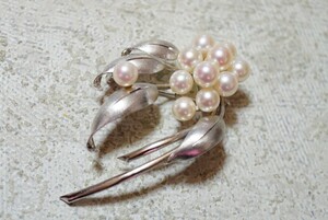 1121 Akoya pearl book@ pearl pearl silver brooch Vintage accessory SILVER stamp ceremonial occasions pearl brooch ... ornament 