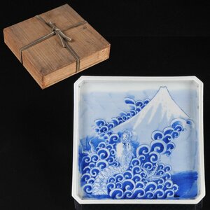 * Seto kiln Fuji .. dragon map four person shape plate ( era box attaching )