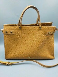 ☆FURLA フルラ オーストリッチ 2wayバッグ ハンドバッグ ショルダーバッグ レザー キャメル