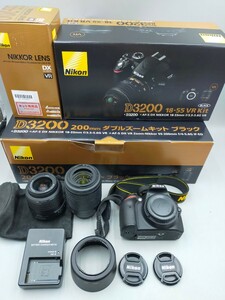 ●Nikon D3200 200m ダブルズームキット ブラック AF-S DX NIKKOR 18-55mm, DX VR Zoom-Nikkor 55-200mm デジタル一眼レフカメラ ニコン