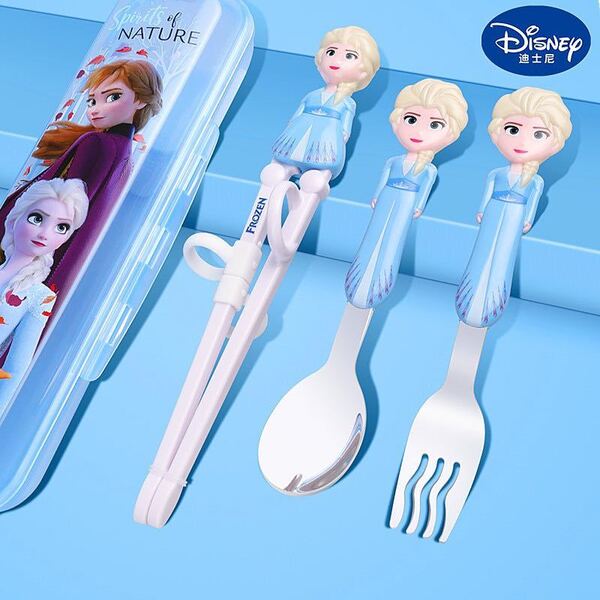 新品ディズニー【エルサ】子供お食事4点セットトレーニング箸+ スプーン+フォーク