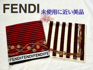 FENDI レディースハンカチ2枚　ブラウン系ベルト柄とレッド系コイン柄