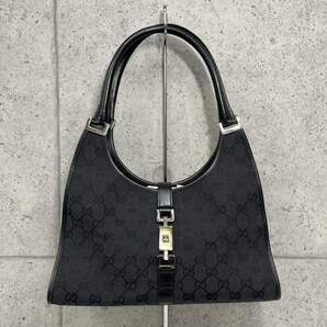 ☆【GUCCI/グッチ】極美品 GUCCI グッチ ジャッキー GGキャンバス ハンドバッグ ショルダーバッグ バッグ キャンバス レザー 黒 の画像1