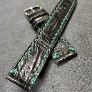 20mm 本物 クロコダイル 時計ベルト 半艶黒genuine crocodile leather
