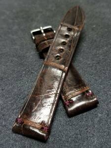 20mm 本物 クロコダイル 時計ベルト 3M製裏側防水カーフ ブラウン genuine crocodile leather