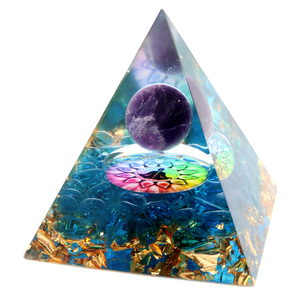 オルゴナイト ピラミッド アメジスト 丸玉入り チャクラ 紫水晶 orgonite pyramid 置物 天然石 パワーストーン 浄化