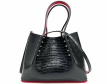 美品 Christian Louboutin クリスチャン ルブタン カバロックミニ 2WAY ハンドバッグ アリゲーターエンボス スタッズ ブラック×レッド系_画像1