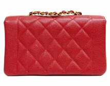 CHANEL シャネル マトラッセ キャビアスキン ダイアナフラップ チェーンショルダーバッグ レッド系 赤 ゴールド金具 3番台 Gカード有_画像3