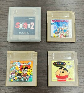 ◇◆#6128A　GAME BOY　カセット4点(サガ２秘宝伝説、ダンジョンランド、モンスターメーカー、クレヨンしんちゃん２)　現状保管品◆◇