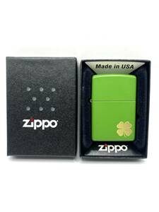 【1円/Zippo/極美品】ジッポー SHAMROCK（シャムロック）四葉のクローバー Moss Green Matte モスグリーン マット 火花確認済み ケースあり